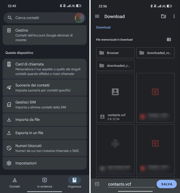 Copiare contatti in file VCF