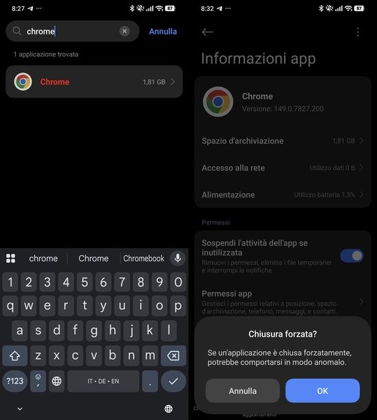 Chiusura forzata Chrome Android