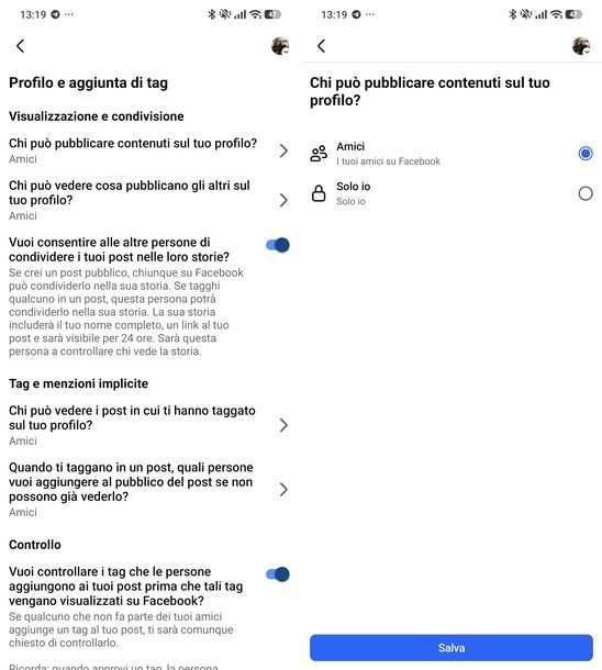 Gestire privacy visualizzazione condivisione profilo Facebook
