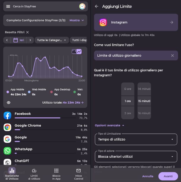 schermate app Stay Free