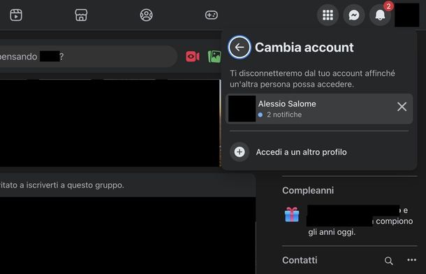 Accedere a Facebook con altro account