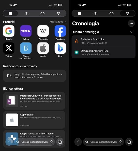 Vedere cronologia Safari su iPhone