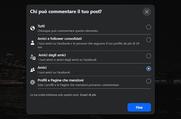 disattivare commenti foto Facebook