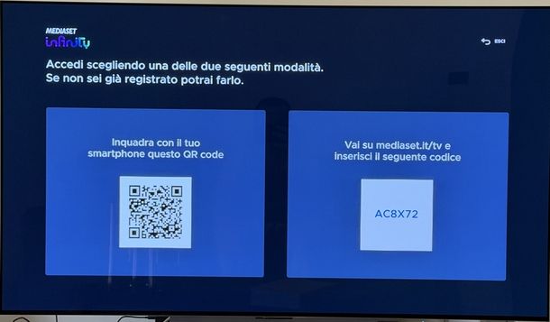 Associare Smart TV ad account Mediaset Infinity