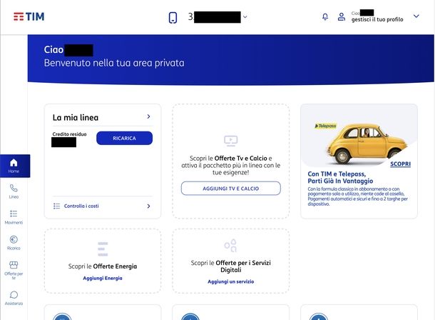 Vedere credito su telefono sito TIM