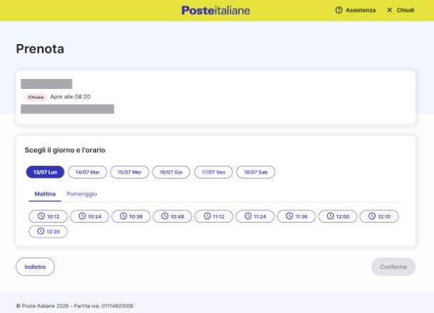 Prenotazione ufficio postale