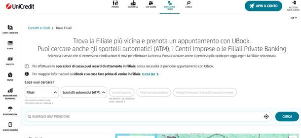 Mappa per trovare la filiale o ATM Unicredit