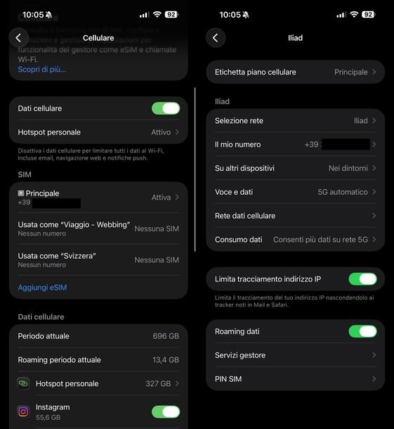 Attivare roaming su iPhone