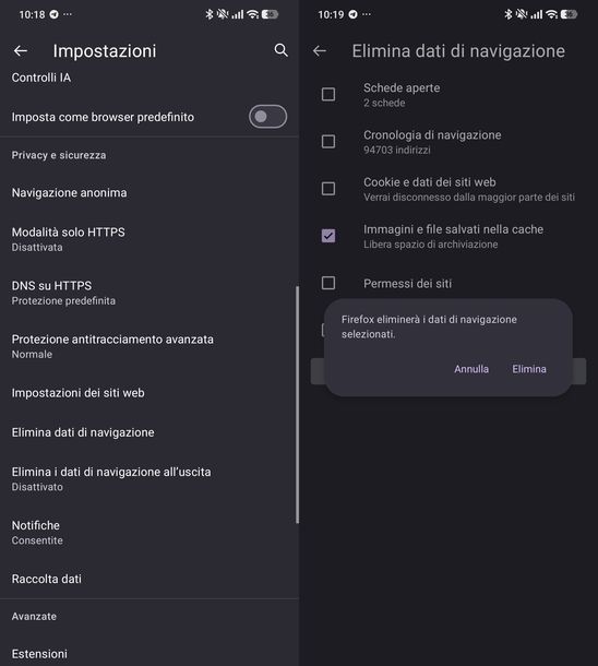 Svuotare cache Firefox Android