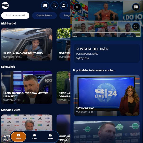 schermate app Sportitalia