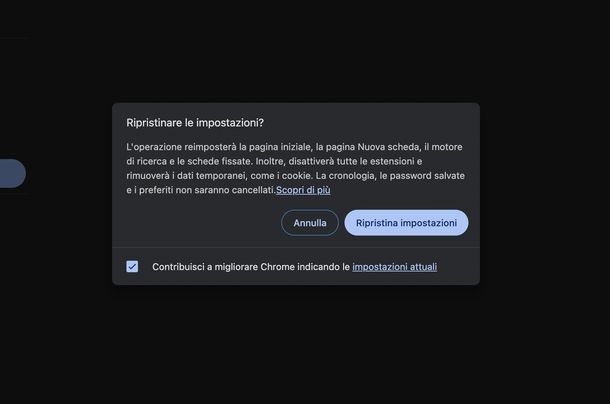 Ripristinare impostazioni Chrome PC