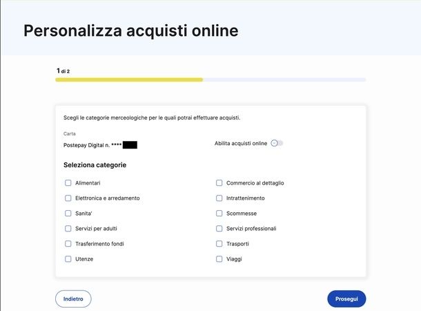 Disattivare pagamenti online Postepay sito Web