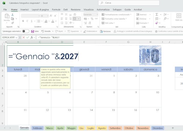 utilizzo modello per calendario automatico Excel