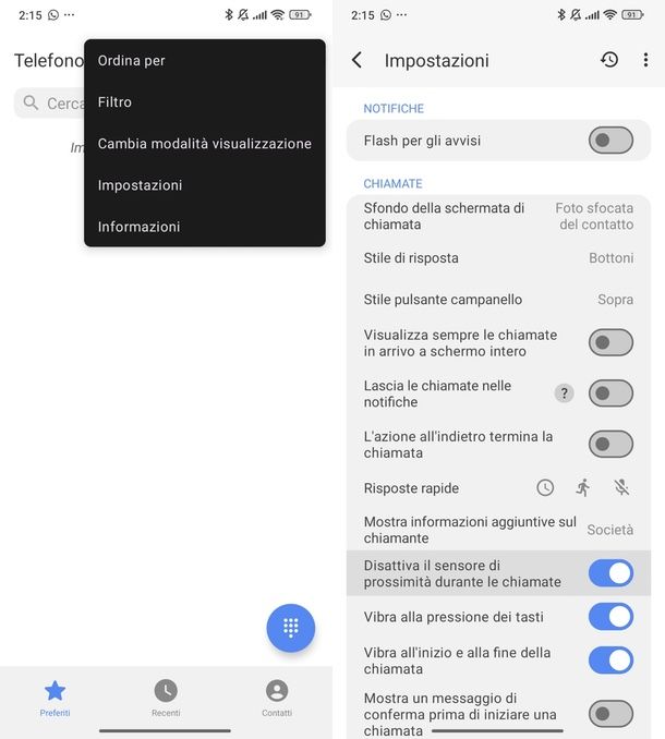 Dialer terze parti sensore di prossimità
