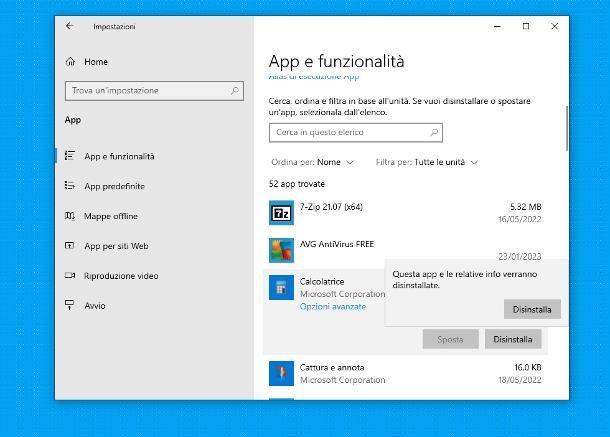 Come disinstallare app di sistema Windows 10 e Windows 11
