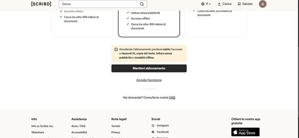 scribd annulla abbonamento