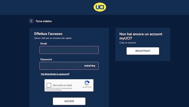 Creare account su UCI Cinema