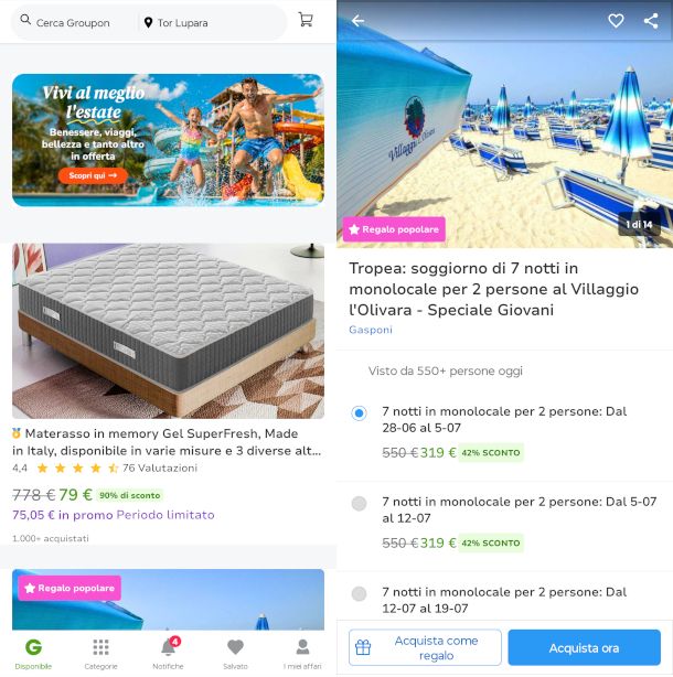 schermate app Groupon
