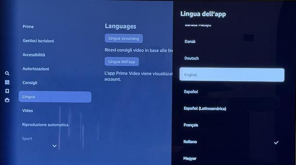 Cambiare lingua app Prime Video Smart TV LG