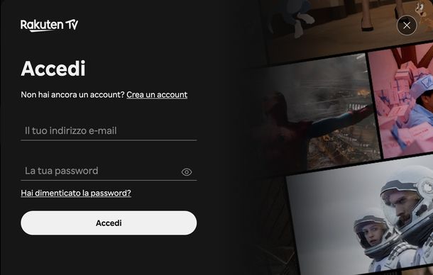 Fare login Rakuten TV su PC
