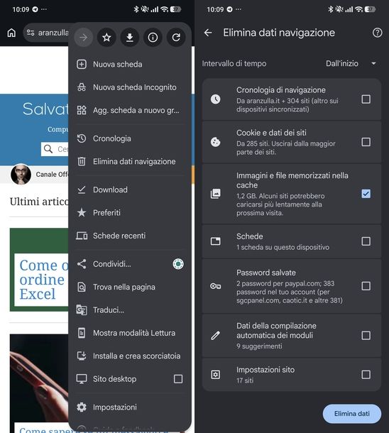 Svuotare cache Chrome Android