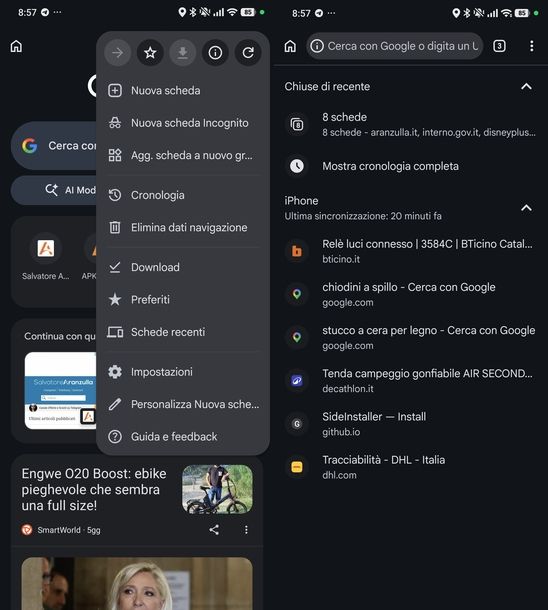 Ripristinare schede Chrome Android