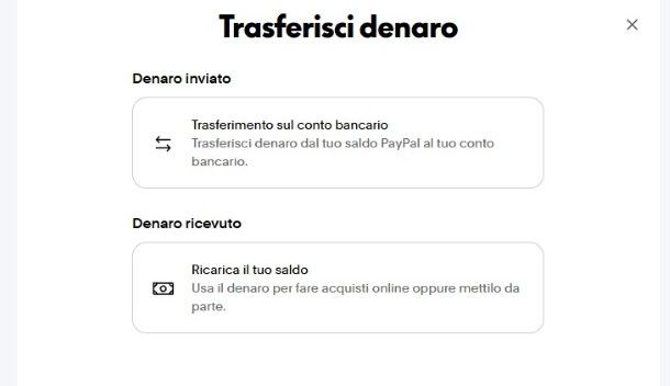 Trasferisci denaro PayPal
