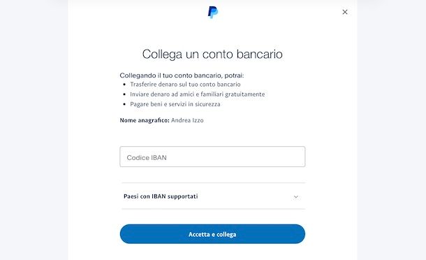 Collegare conto a PayPal