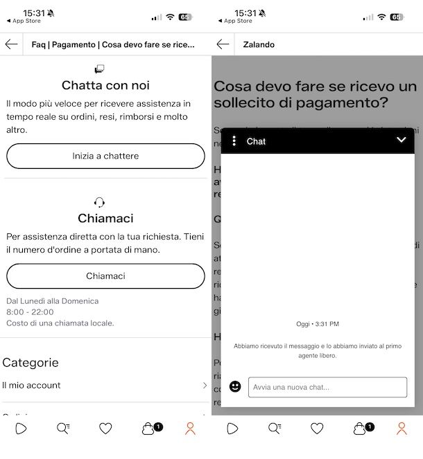 Come chattare con Zalando da smartphone