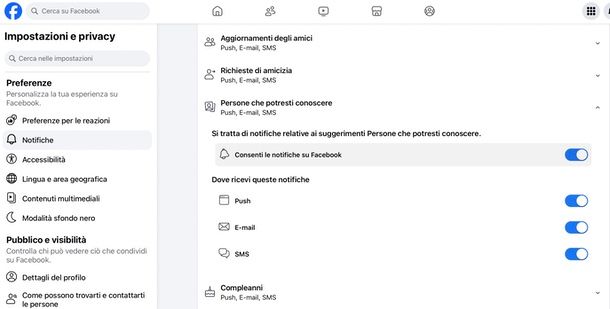 disattivare notifiche suggerimenti di amicizia