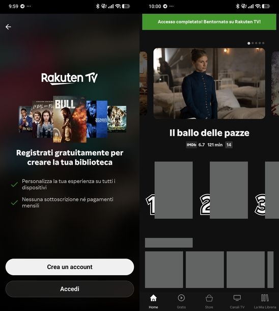 Fare login Rakuten TV su smartphone