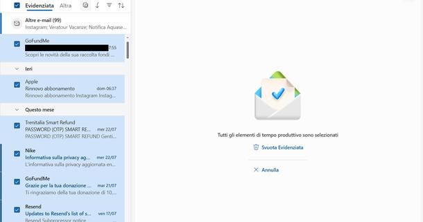 Cancellare tutte le mail da Alice Microsoft Outlook Windows