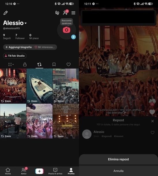 Rimuovere repost su TikTok manualmente app