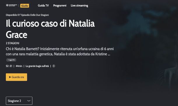 schermata sito Giallo TV