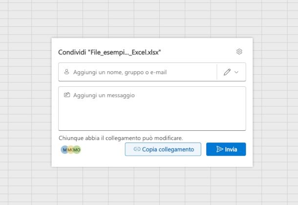 funzione di condivisone su Excel online