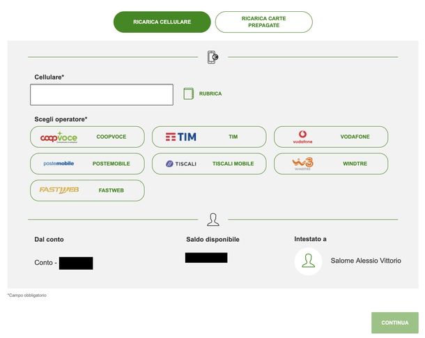 Ricariche cellulare Intesa Sanpaolo