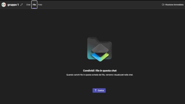 finestra di caricamento file su chat Teams