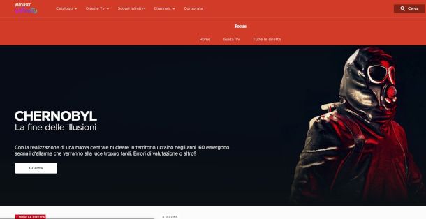 schermata programma Focus TV su sito Mediaset Infinity