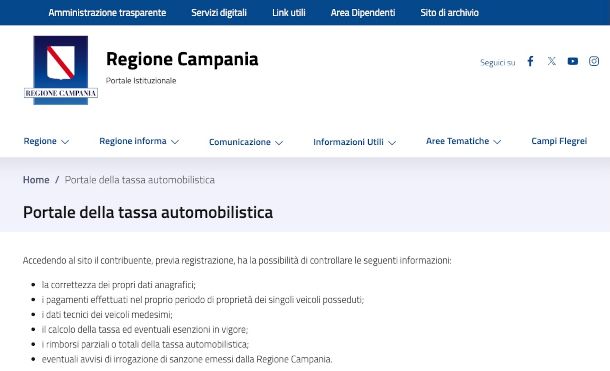 pagina sito Regione Camoania