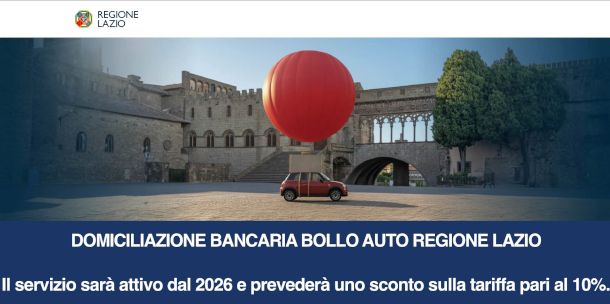 pagina sito Regione Lazio per domiciliazione bollo auto
