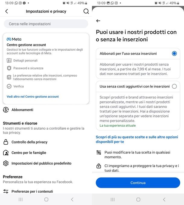 app Facebook rimuovere pubblicità