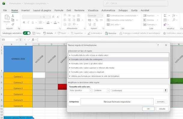 impostazione formattazione condizionale su Excel