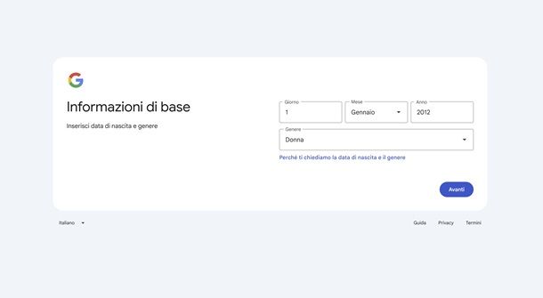 Crea account Gmail
