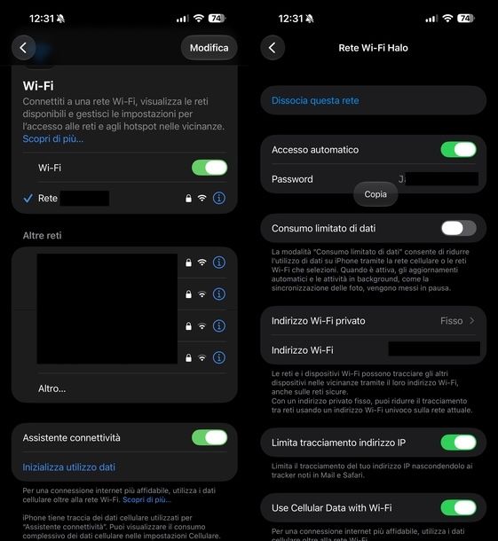 Collegarsi a rete wireless protetta iOS