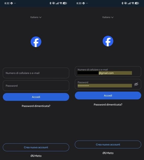 Accedere a Facebook da app