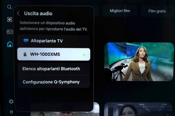 Selezionare uscita audio Bluetooth TV Samsung