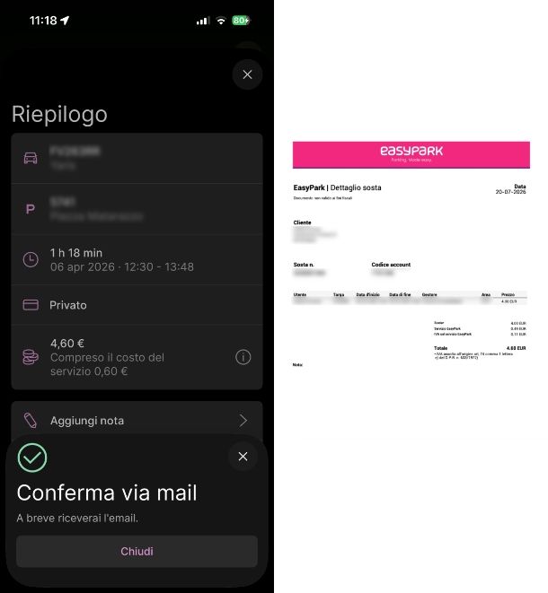 Come scaricare ricevuta EasyPark