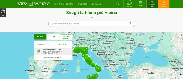 Mappa delle filiali e ATM di Intesa San Paolo