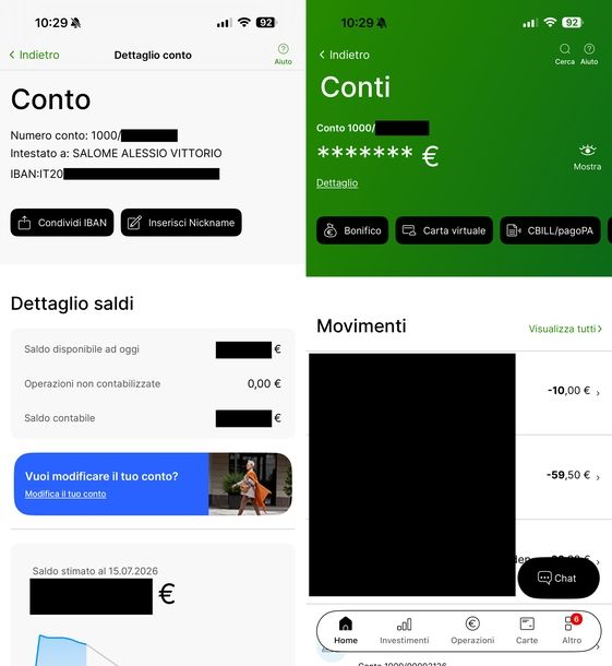 Vedere IBAN su app Intesa Sanpaolo sezione Conti