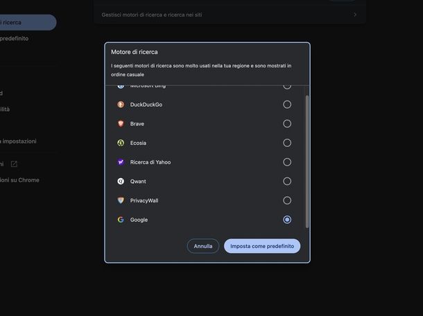 Ripristinare motore di ricerca Chrome PC
